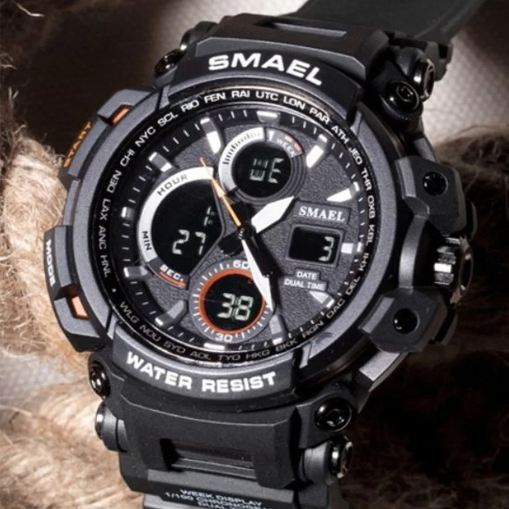 

SML Men Creative Multi-functional Dual Display Silica Gel Sports Watch Electronic Quartz Watch LED Electronic Watch