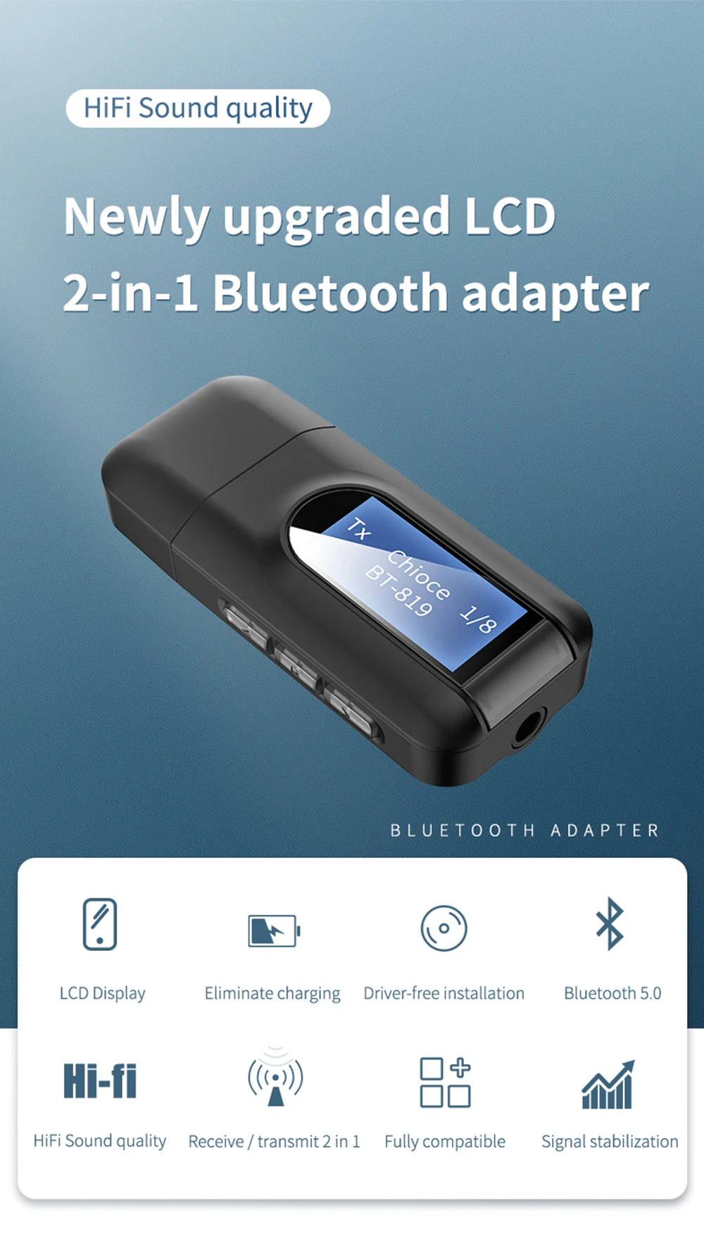 Usb bluetooth 5.0 adaptador bt dongle transmissor