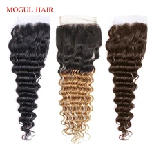 MOGUL HAIR Deep Wave 4*4 Lace Closure Natural Color 2 Color 4 Dark Brown 1B 27 Ombre Honey Blonde Indian Non Remy Human Hair