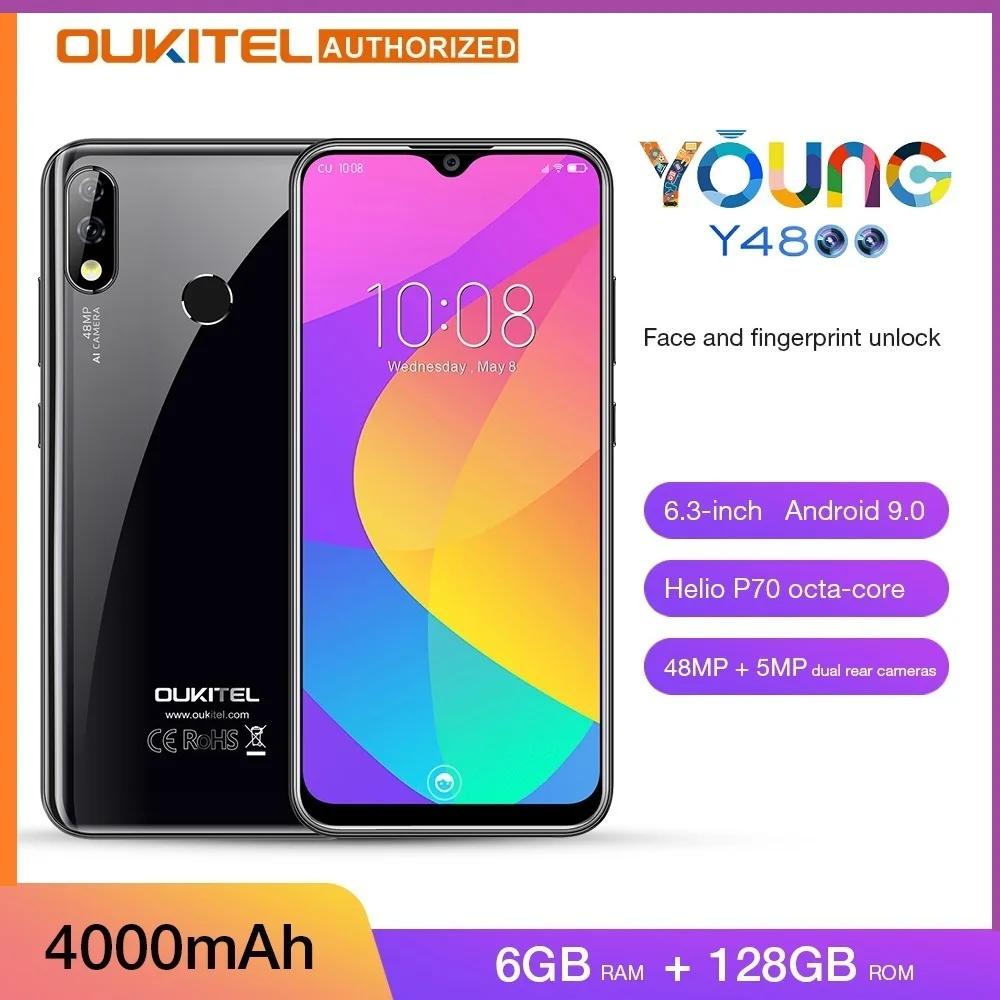 Смартфон OUKITEL Y4800 Helio P70 6 ГБ ОЗУ 128 Гб ПЗУ отпечаток лица разблокировка камеры 48 МП