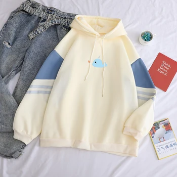 

Cute Dolphin Animal Sweatshirt Fashion Popular Pullovers Women Casual Harajuku Thick Loose Hoodies Patchwork Streetwear Female