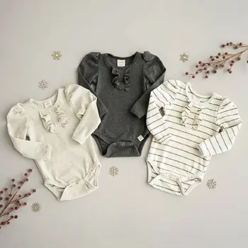 

3PCS Newborn Infant Baby Girl Striped Clothes Long Sleeves Rompers Jumpsuits Outfits Sets Rompers Playsuits Clothings Sunsuits