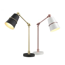 Lámpara de mesa Led de estilo Simple moderno lámpara de oficina sombra blanca/negra mesa de hierro cuellos de cisne de metal flexibles lámpara de noche vintage