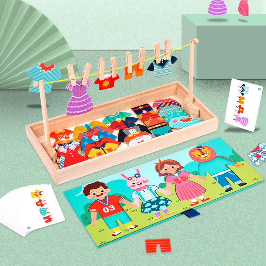 Juego de madera Montessori para colgar para niños, Set de 38 prendas de vestir, juego clasificación de madera para 3, 4 y 5 años| | AliExpress