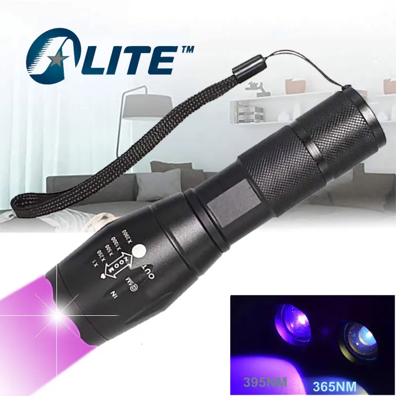 Zoom Ultraviolette 365nm/395nm UV LED Taschenlampe Schwarzlicht Inspektionslampe 