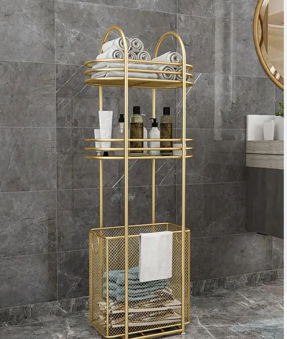 Light luxury bathroom storage rack toilet storage rack dirty clothes basket toilet floor small house