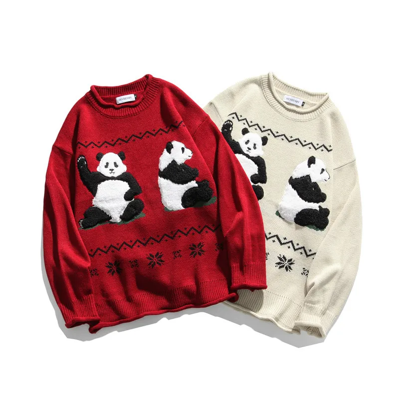 Красный свитер с пандой для влюбленных в Харадзюку не основной мужчин и женщин