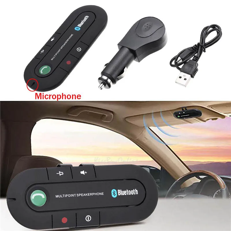 Автомобильный беспроводной Bluetooth комплект громкой связи Bluetooth динамик телефон MP3 музыкальный плеер Солнцезащитный козырек клип динамик телефон с автомобильным зарядным устройством