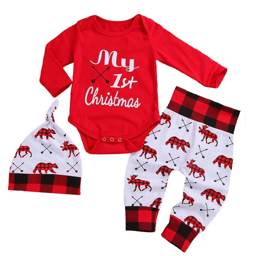 Комплект из 3 предметов My 1st Christmas Рождественская Одежда для новорожденных