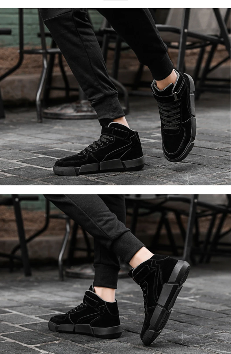 Модные замшевые зимние ботинки на шнуровке однотонные Черные ботильоны теплая плюшевая обувь мужская зимняя обувь