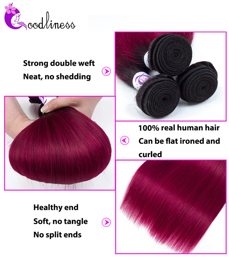 Borgonha Ombre Pacotes Com Fecho de Cabelo
