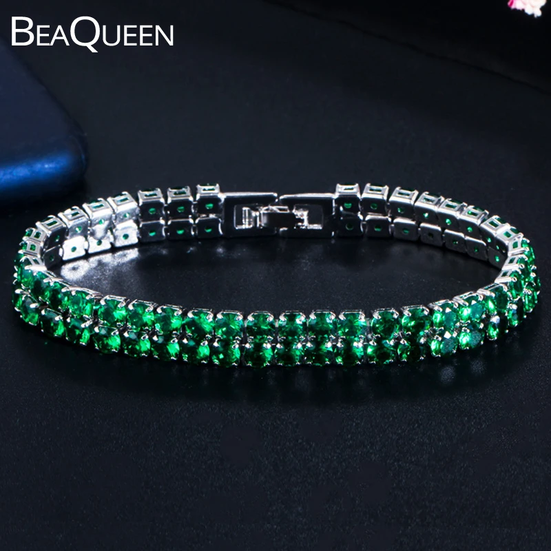 BeaQueen блестящие двухрядные браслеты с круглым кубическим цирконием размером 4 мм