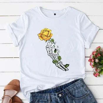 

2020 Women's loose round neck creative rose short sleeve t-shirt women