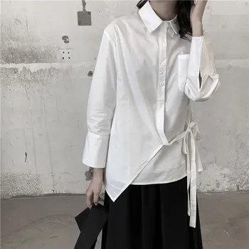 

SuperAen Solid Asymmetric Full Shirt Loose Strap Spring and Summer New Original Design Womens Tops and Blouses