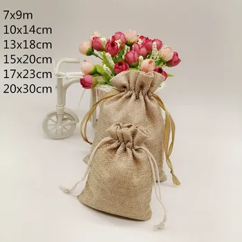 

100pcs Jute Zakjes Jute Linen Drawstring Bag Wedding Gift Bag Gift Packaging Bag Jute Bag for Christmas Party Jewelry Pouch Sack