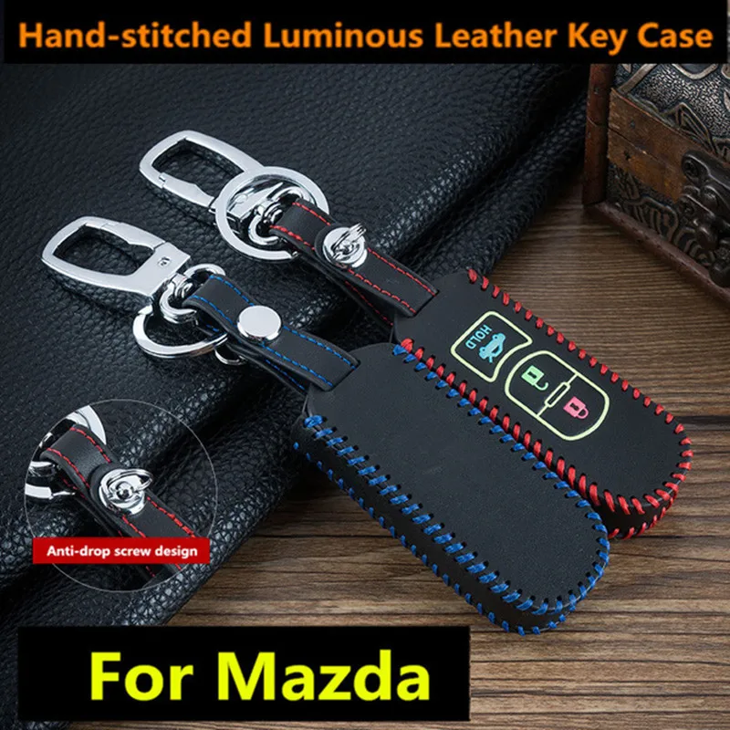 Luminous-Leather-keychain-Car-Remote-Key-Case-Cover-For-Mazda-6-Mazda-3-Axela-Atenza-CX