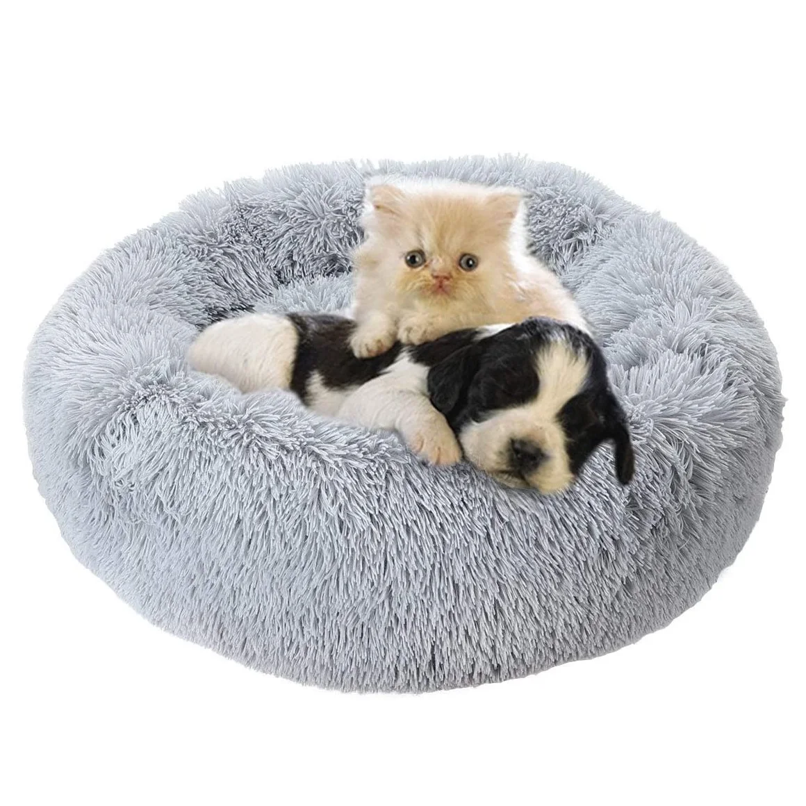 

Dog Bed Long Plush Donut Pet Bed House For Samll large Dogs Kennel Cat Sofa Beds Mats cozy Pet Cushion (Dia 70cm/L, Grey)