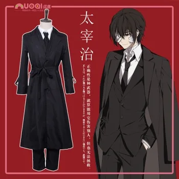 

Japan Anime Stray Dogs Dazai Oosamu Men Cosplay Costume Shirt Trench Coat Pants Belt Tie
