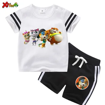 

Children Clothing Sets Summer Boys Clothing Cartoon Cute 44 Cool Cats T Shirt Kids Clothes Sport Casual Toddler Baby 2 Pcs Suits