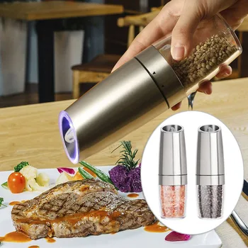 

2Pcs Induction Salt Pepper Mill Stainless Steel Electric Grinder Kitchen Tools Grinder Stainless Steel Pepper And Salt Mill