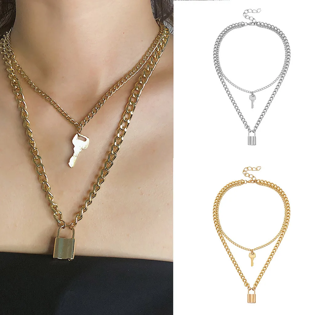 

NEW Lock Key Pendant Padlock Charm Necklace for Women Chain Women Jewelry Gift Layered Chain on the Neck With Lock Jewelry