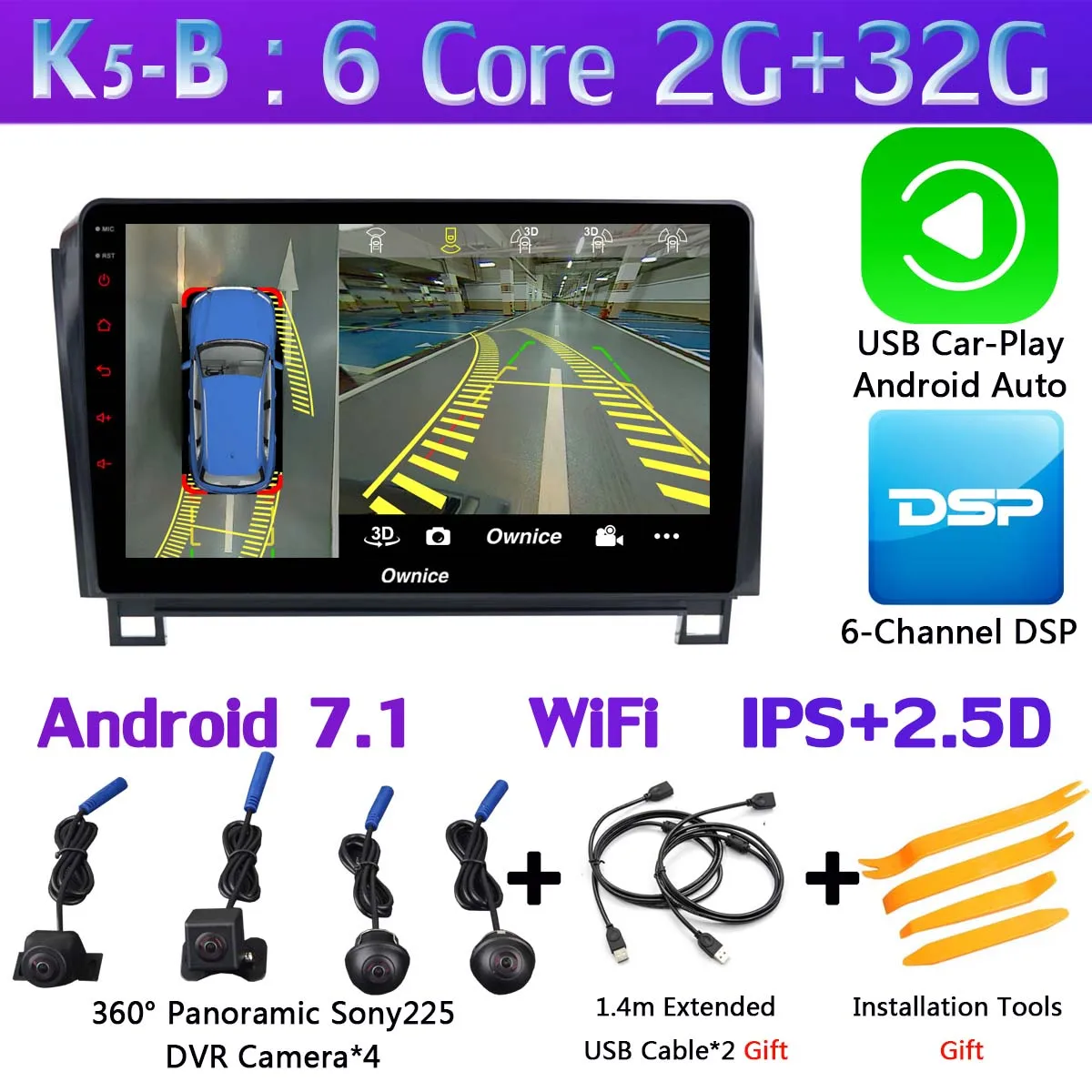 360 ° панорамный 4G+ WiFi = 8 ядер 4G+ 64G Android 9,0 gps Радио CarPlay SPDIF DSP автомобильный мультимедиа для Toyota Tundra Sequoia 2008 - Цвет: K5-B-CarPlay