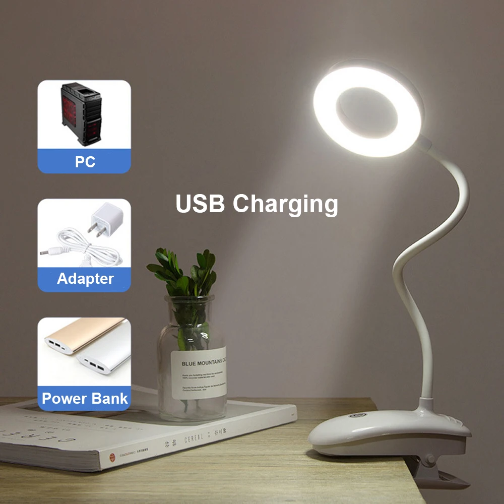 8W клип светодиодный настольная лампа 2000 мАч USB Перезаряжаемые сенсорный выключатель для защиты глаз кольцевой светильник настольные лампы 3 режима затемнения Sudy светильник s