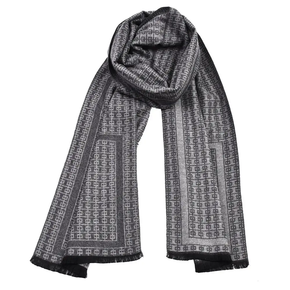 middle gray Winter Men's Double-sided Thick Warm Scarves Korean Fringe Cotton Neckwear Men Knit Big Long Shawl Wraps 180x30cm - Цвет: middle gray