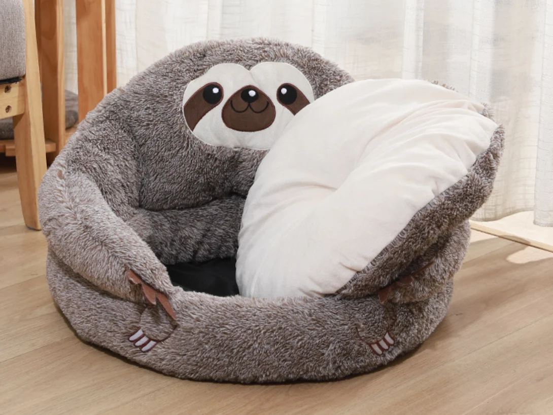 hugging sloth calming cat bed