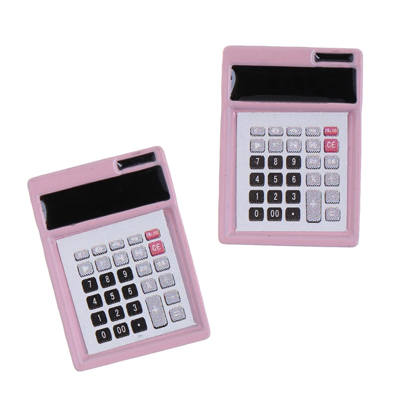 2Pcs/Set 1:12 Scale Dollhouse Miniature Mini Pink Calculator Model Doll Accessories Toy