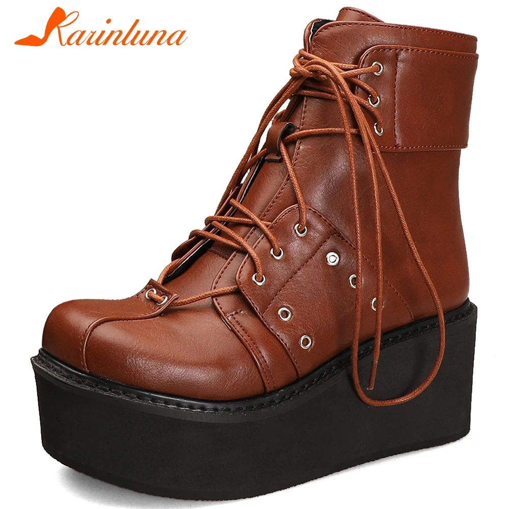 

Karinluna 2020 Fashion New Hot Plus Size 46 Autumn Winter Boots Woman Shoes Zipper Platform Ankle Boots Lady Shoes Women