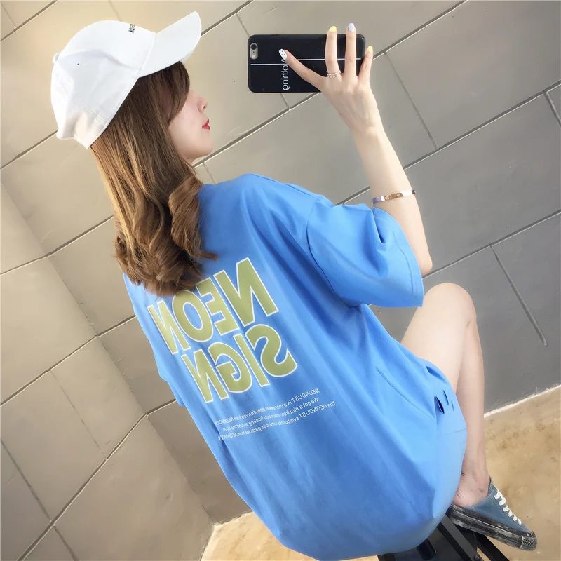 

Women Summer Short Sleeve t shirt harajuku oversized long T-shirts Korean Simple letter print Loose basic Ulzzang tee tops femme