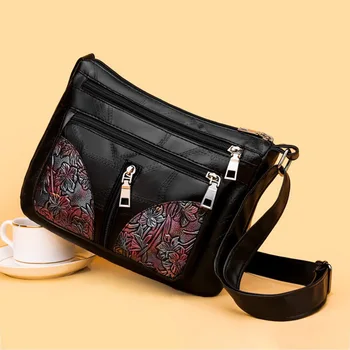 

Fashion PU Shoulder Bag Purse Women Flower Print Messenger Multi-pocket Handbags Popular Simple Female Daily Bag