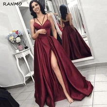 

Burgundy Sleeveless Long Evening Dress Party Gown Robe De Soiree Sexy High Slit Floor Length Prom Dresses Vestidos 2021