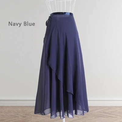Танцевальная юбка Женская длинная шифоновая балетная юбка для взрослых бальная танцевальная юбка черный бордовый балетный костюм Талия галстук платье - Цвет: Navy Blue