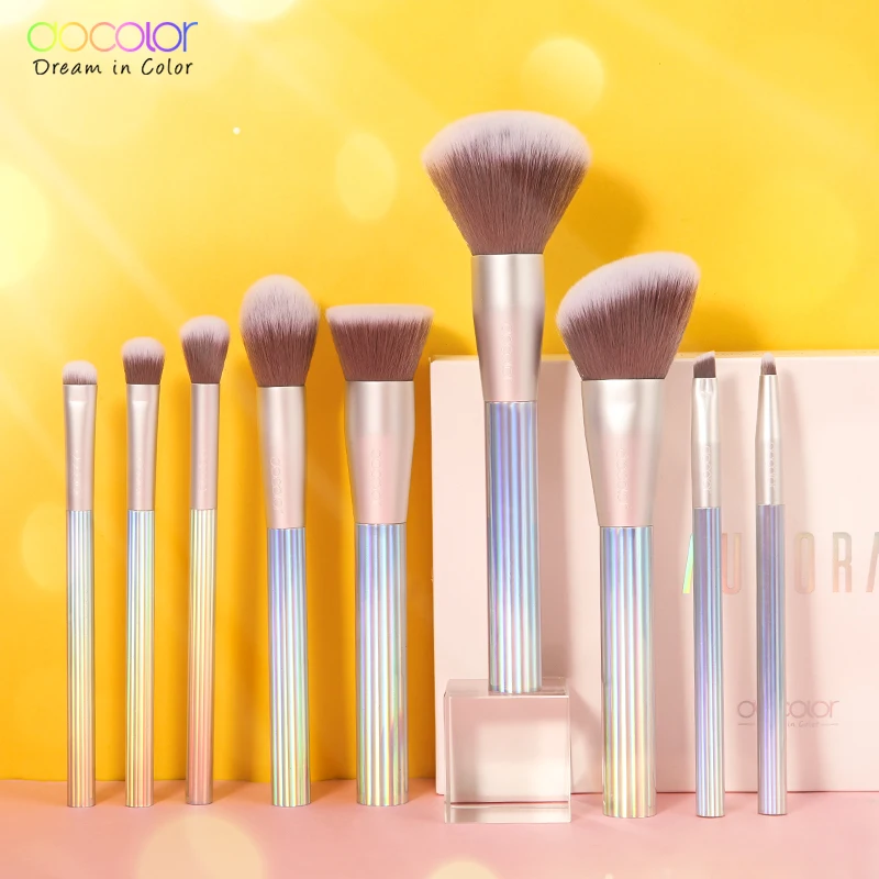 Docolor AURORA Makeup Brushes 9pcs Makeup Brushes Set Foundation Powder Blending Face Blush Eyeshadow Make Up With Bag makeup brush set makeup brush makeup tool set makeup tool