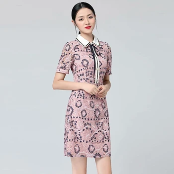 

Mini Dress Runway High Quality Summer New Women'S Fashion Party Sexy Vintage Chic Faux Pearl Button Elegant Casual Lace Dresses