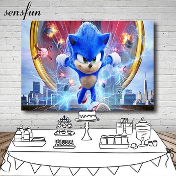 

Sensfun 8 Options Cartoon Blue Sonic the Hedgehog Backdrop For Photo Studio Boys Birthday Party Photographic Backdground Custom