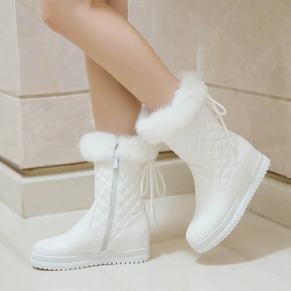 SARAIRIS 34-43 Decorating Zipper Booties Ladies Winter Platform mid-calf Snow Boots Women Warm Wedges Shoes Woman