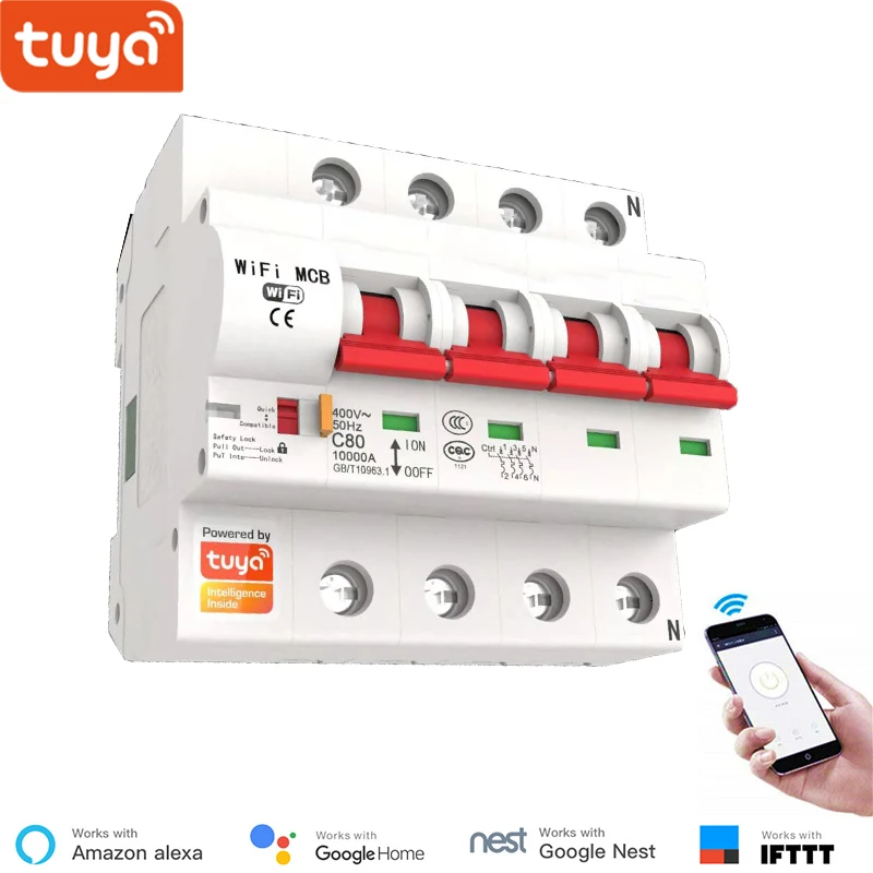

Tuya Smart APP 4P 16A-125A Remote Control Wifi Circuit Breaker /Smart Switch /Automatic Recloser Support Alexa Google Home IFTTT