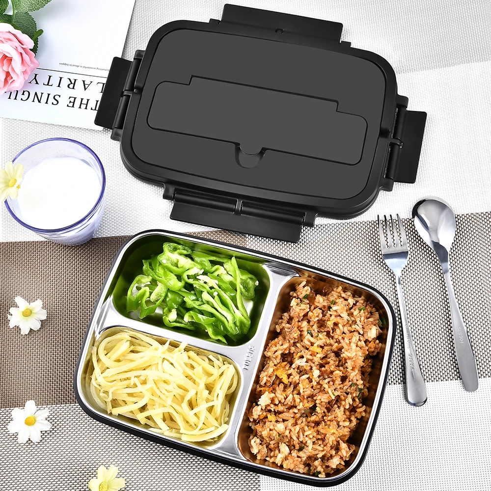 Портативный 304 Нержавеющая Сталь Bento коробка с 3 отсеками Ланч бокс герметичный