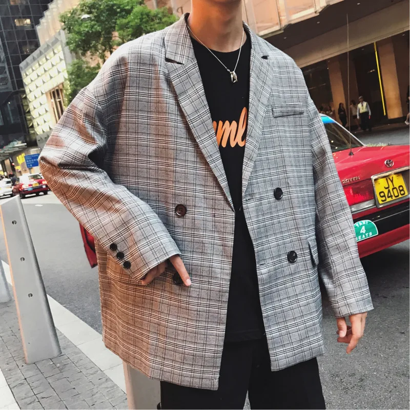 Men's casual blazer 2019 autumn and winter new handsome plaid suit fashion wild jacket youth personality trend men's clothing