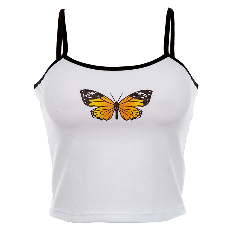 

Harajuku Port-style retro butterfly print slim color matching small sling women's cropped short vest