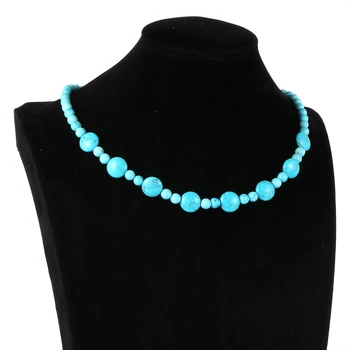 

Women Natural Stone India Onyx Crystal Turquoises Round Beads Necklace Alloy Magnetic Buckle Choker Clavicle Chain Party Jewelry