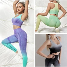 

Women's Tracksuit Ombre Yoga Set Female Clothing Seamless Sportswear Fitness Clothes Sports Gym Set Fitness Outfit Bra Yoga Suit