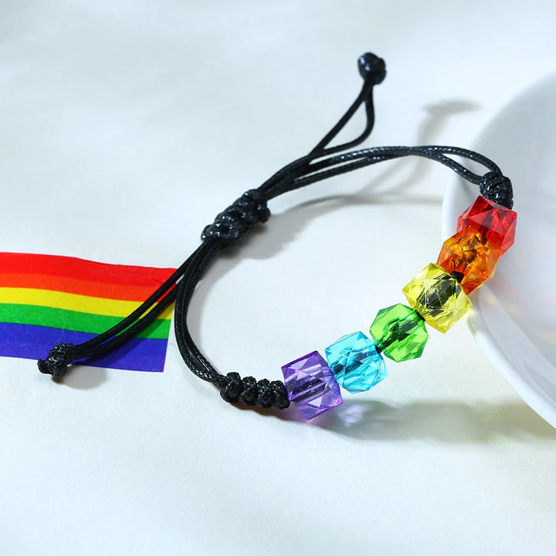 Rainbow Bead Wristband Lesbian LGBT Pride Gay Woven Braided Rope String Strand Friendship Bracelet Accessories | Украшения и