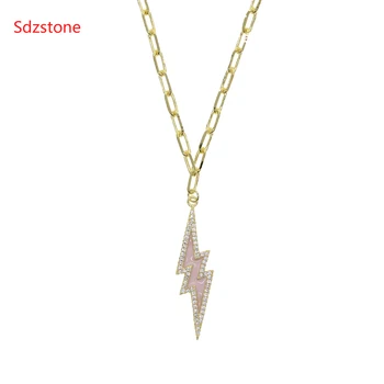 

2020 New Fashion Nightclu Jewelry Pink Color Lightning Charm Necklaces Tassel Choker GOLD COLOR Necklace Gift For Women Girl