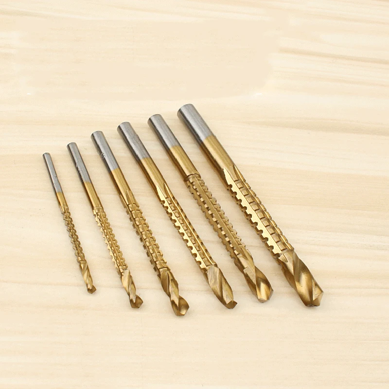  HSS Drill Bits 6pcs Titanium Coated Cutting Slot 3mm 4mm 5mm 6mm 6.5mm 8mm Woodworking Drill Bit for Metal Plastic Sawtooth Bit