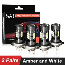 4 шт. H7 светодиодный автомобильный янтарные лампы Белый супер яркий Автоматические светодиоды лампы Противотуманные фары для вождения Дневной ходовой лампы 12 В желтый 4300K 6000K 1200LM