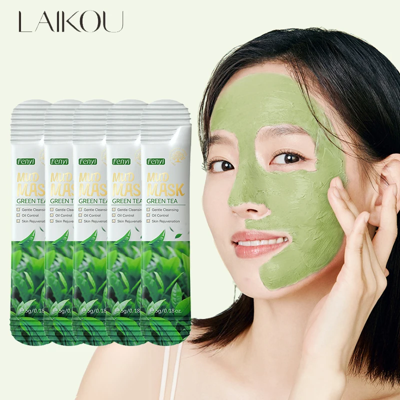 5pcs Green Tea Mud Mask Daub Mask Portable Travel Natural Plants Oilcontrol Deep Cleansing